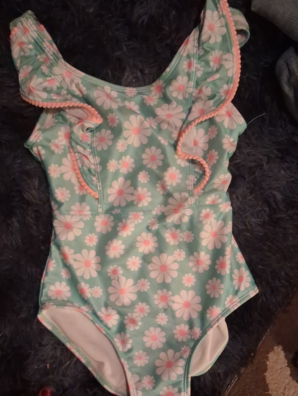 Girlsl Mint Floral One-Piece Swimsuit with Pink Trim